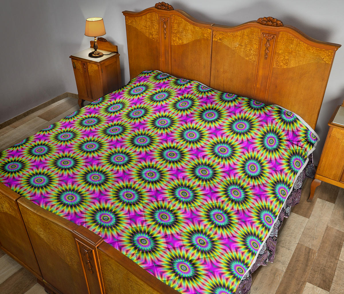 Optical illusion Flower Rainbow Style Quilt Bedspread