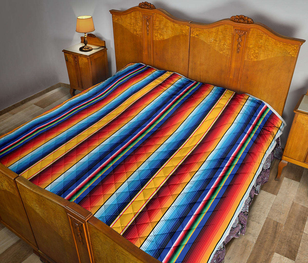 Mexican Blanket Stripe Print Pattern Quilt Bedspread