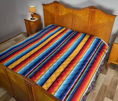 Mexican Blanket Stripe Print Pattern Quilt Bedspread