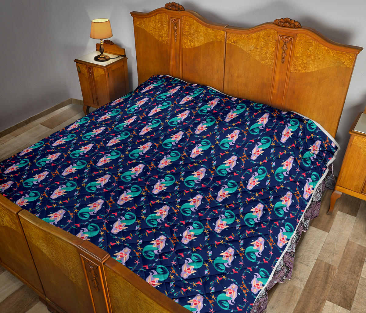 Mermaid Girl Cute Design Print Quilt Bedspread