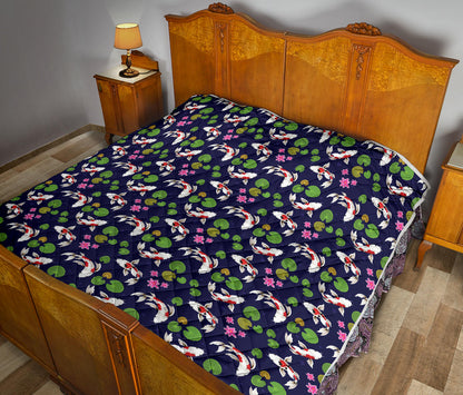 Koi Carp Pattern Design Themed Print Quilt Bedspread