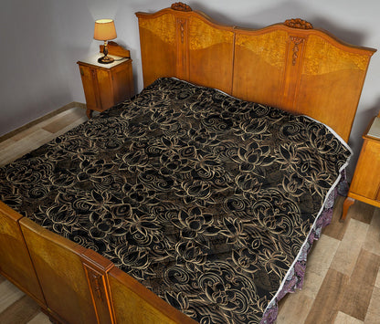 Lotus Gold Mandala Design Themed Quilt Bedspread