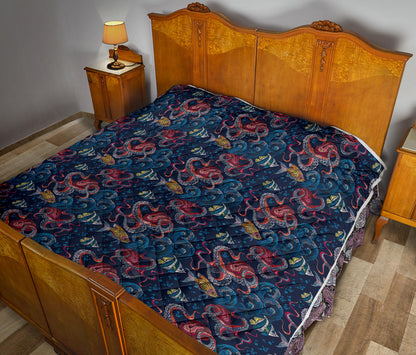 Octopus Deep Sea Print Themed Quilt Bedspread