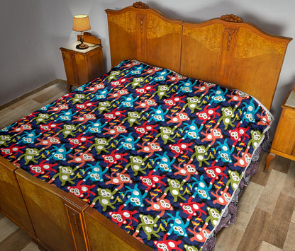 Monkey Colorful Design Themed Print Quilt Bedspread