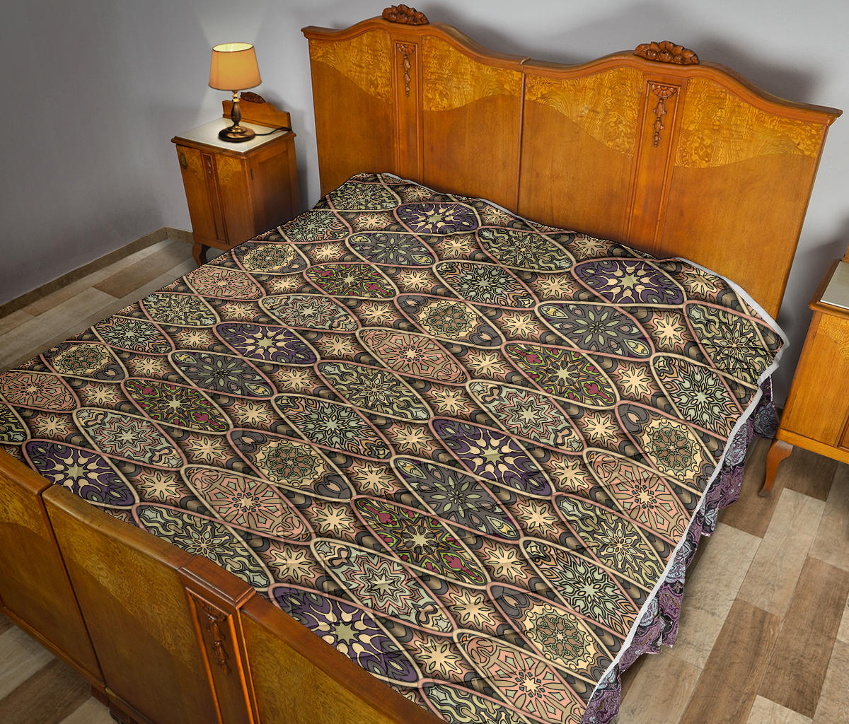 Mandala Motif Themed Design Print Quilt Bedspread