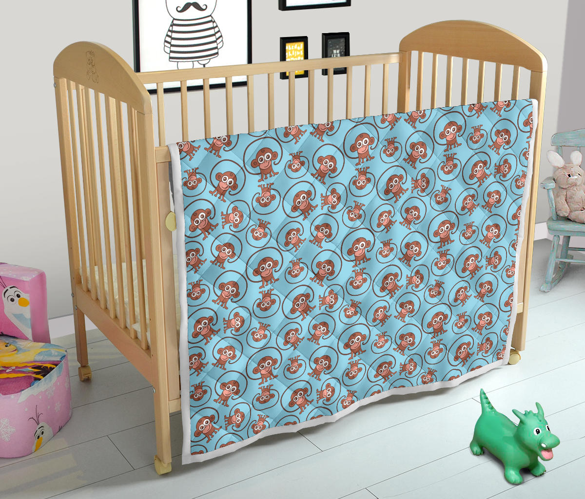 Monkey Cute Design Themed Print Quilt Bedspread