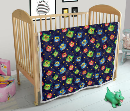 Owl with Star Themed Design Print Quilt Bedspread