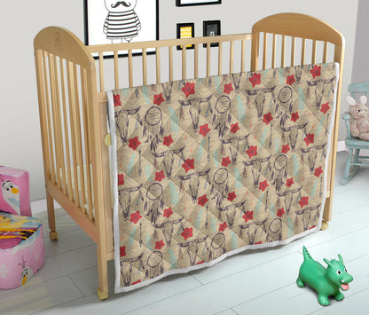Native Buffalo Head Themed Design Print Quilt Bedspread
