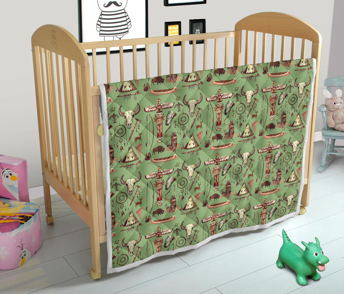 Native Indian Themed Design Print Quilt Bedspread