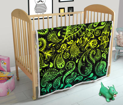 Paisley Green Design Print Quilt Bedspread