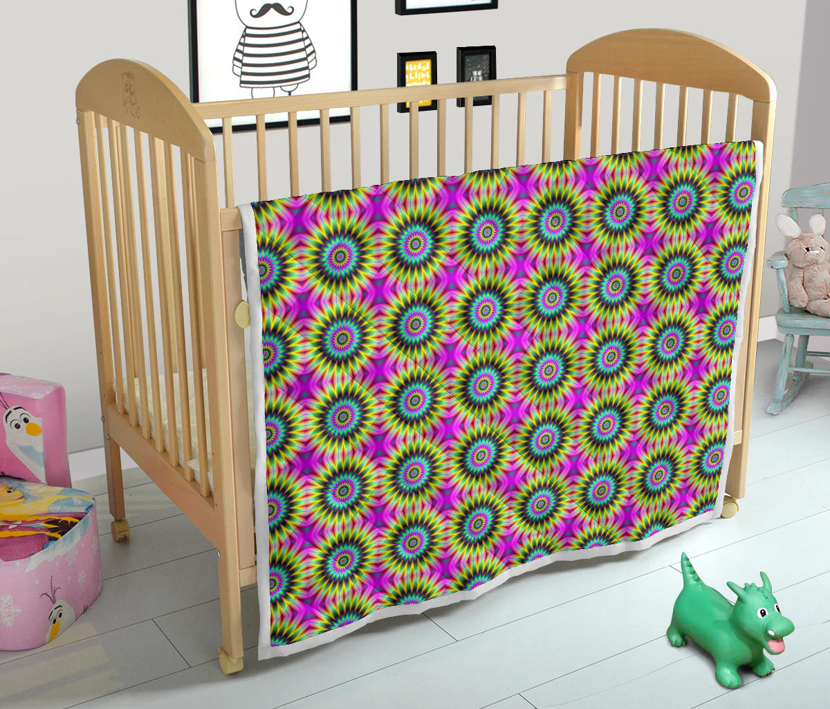 Optical illusion Flower Rainbow Style Quilt Bedspread