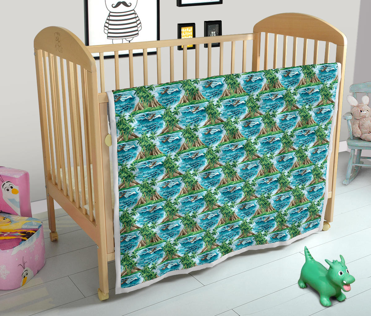 Palm Tree Hawaiian Themed Design Print Quilt Bedspread