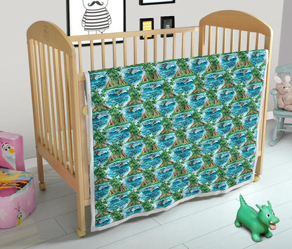 Palm Tree Hawaiian Themed Design Print Quilt Bedspread