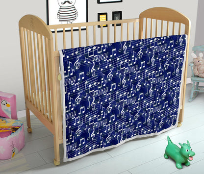 Music Note Blue Themed Print Quilt Bedspread