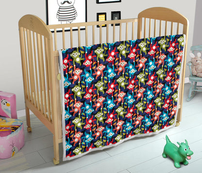 Monkey Colorful Design Themed Print Quilt Bedspread