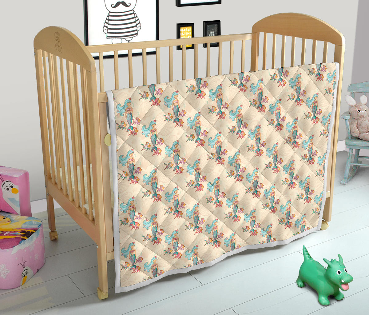 Mermaid Girl With Fish Design Print Quilt Bedspread