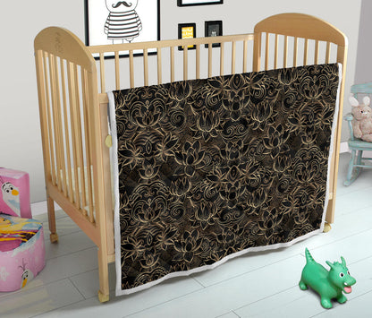 Lotus Gold Mandala Design Themed Quilt Bedspread
