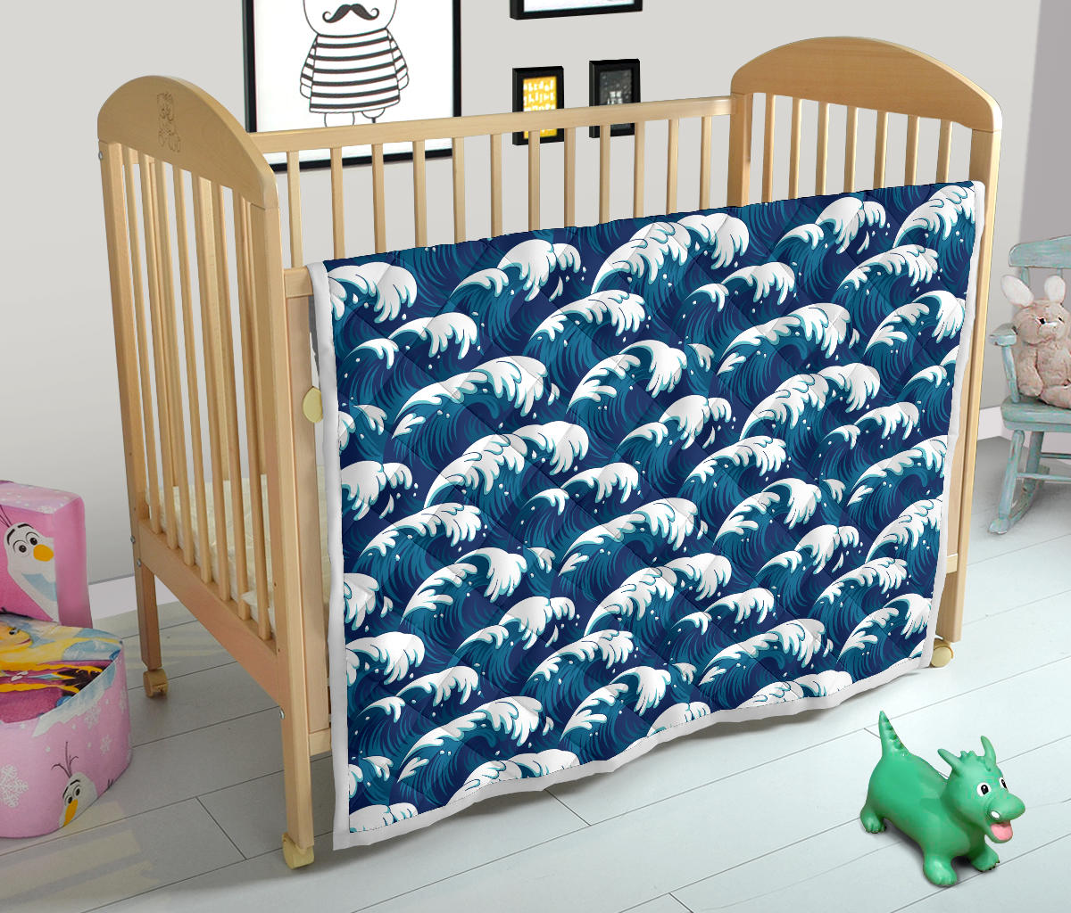 Ocean Wave Pattern Print Quilt Bedspread