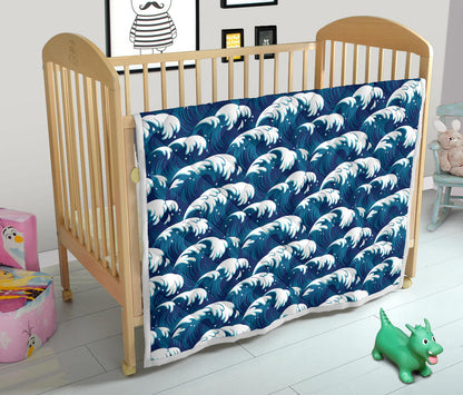 Ocean Wave Pattern Print Quilt Bedspread