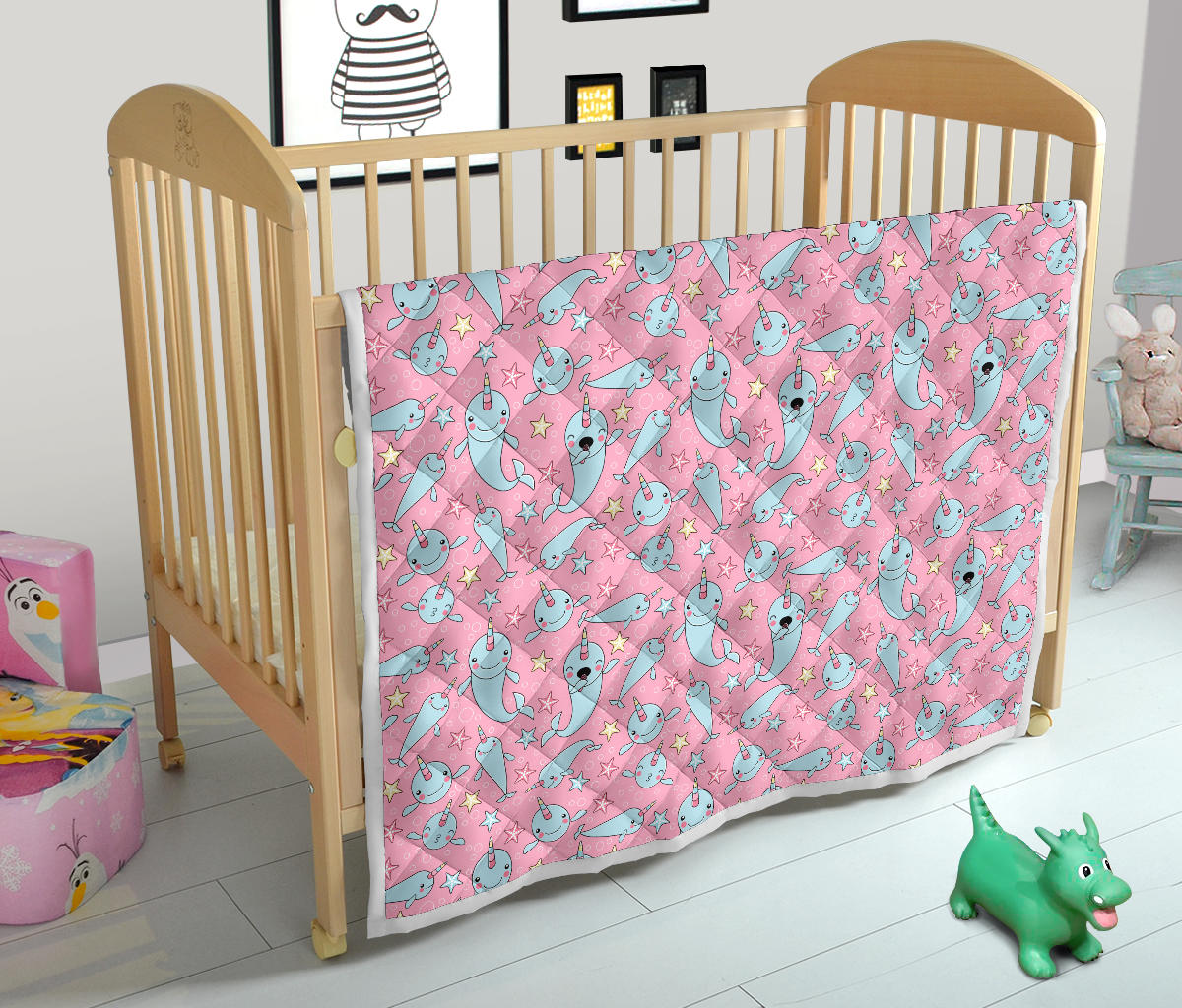 Narwhal Cartoon Cute Print Quilt Bedspread