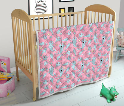 Narwhal Cartoon Cute Print Quilt Bedspread