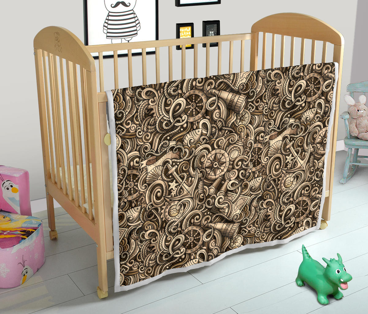 Nautical Tattoo Design Themed Print Quilt Bedspread