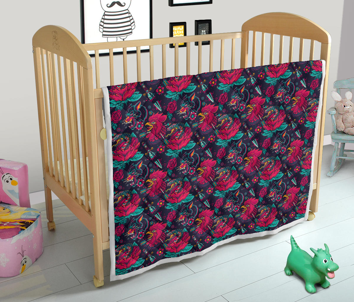 Old School Tattoo Print Quilt Bedspread