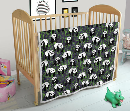 Panda Bear Bamboo Themed Print Quilt Bedspread
