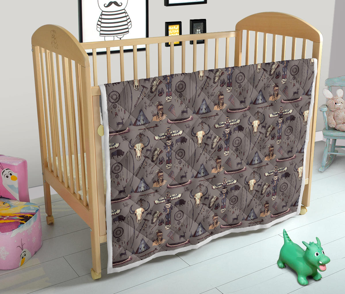 Native Indian life Design Print Quilt Bedspread