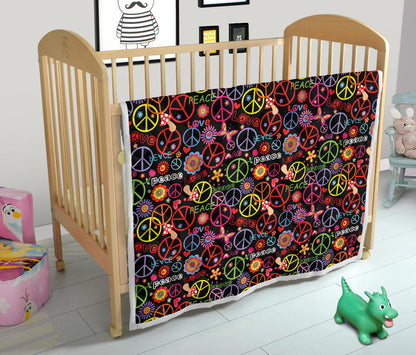 Peace Sign Colorful Design Print Quilt Bedspread