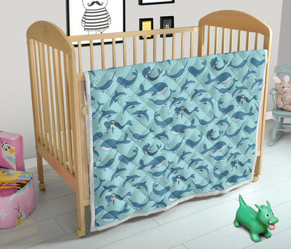 Narwhal Themed Print Quilt Bedspread