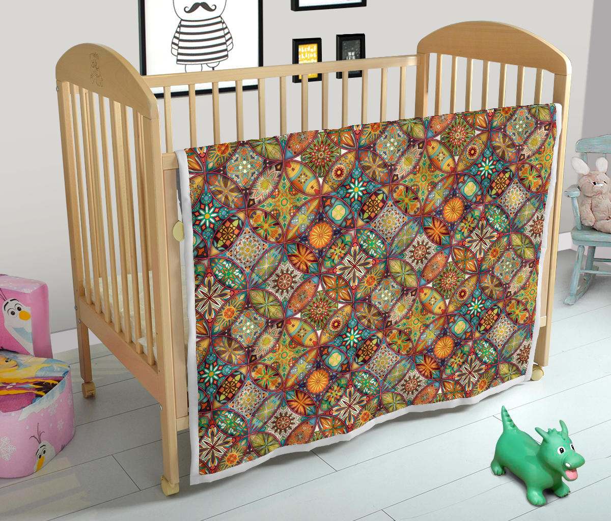 Mandala Flower Themed Design Print Quilt Bedspread