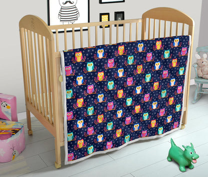 Owl Cute Themed Design Print Quilt Bedspread