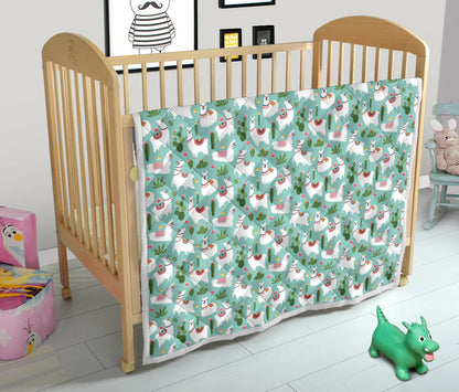 Llama with Cactus Themed Print Quilt Bedspread