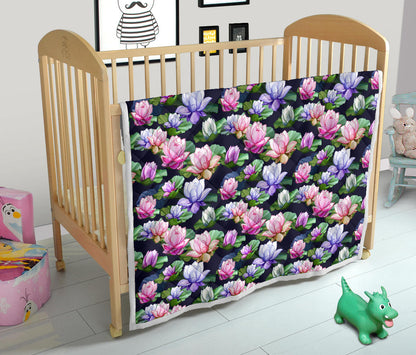 Lotus Flower Print Design Quilt Bedspread
