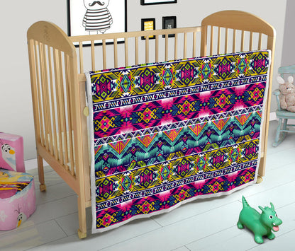 Indian Navajo Color Themed Design Print Quilt Bedspread