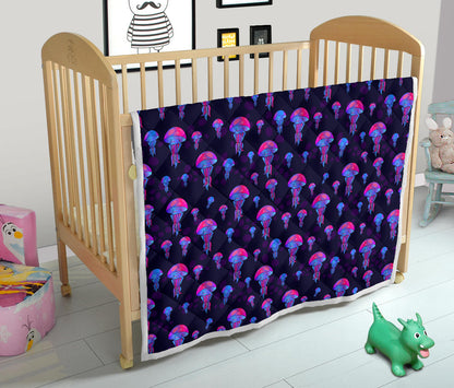 Jellyfish Neon Print Quilt Bedspread