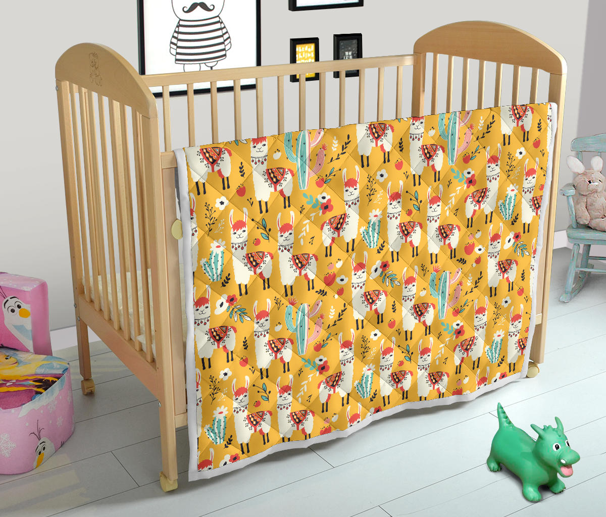 Llama Cute Themed Print Quilt Bedspread
