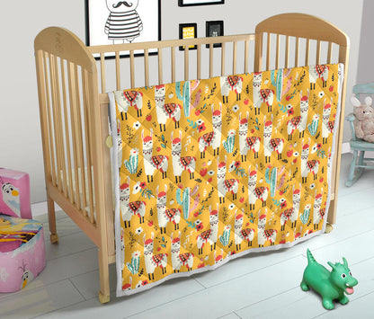 Llama Cute Themed Print Quilt Bedspread