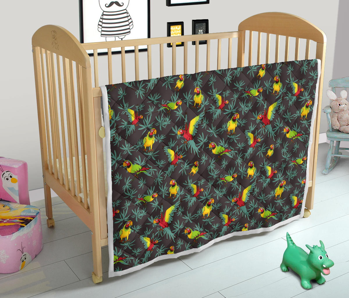 Parrot Themed Print Quilt Bedspread