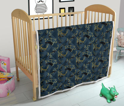 Koi Carp Gold Design Themed Print Quilt Bedspread
