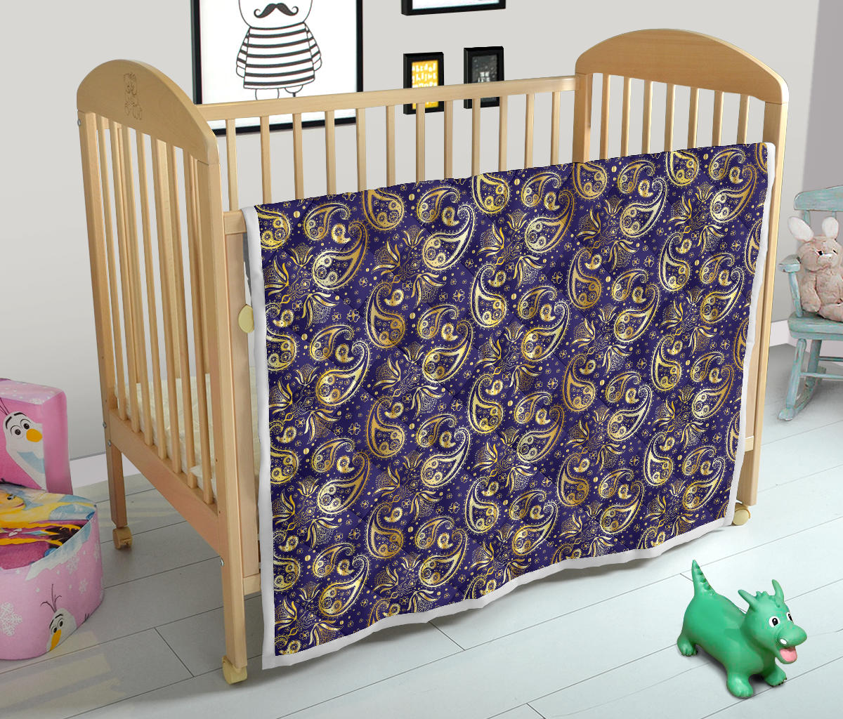 Paisley Blue Yellow Design Print Quilt Bedspread