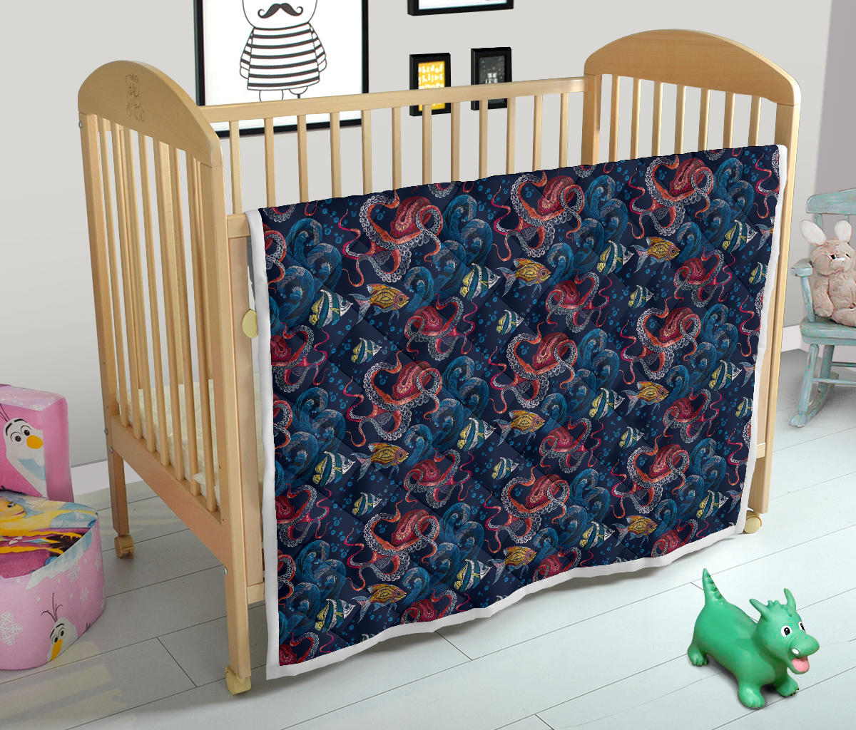 Octopus Deep Sea Print Themed Quilt Bedspread