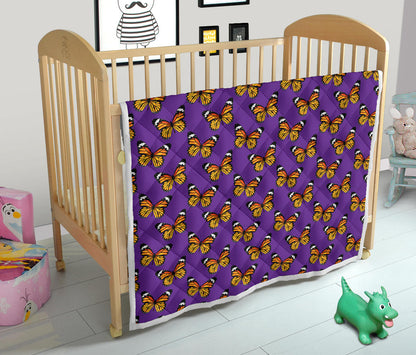 Monarch Butterfly Purple Print Pattern Quilt Bedspread