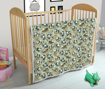 Panda Bear Design Bamboo Print Quilt Bedspread