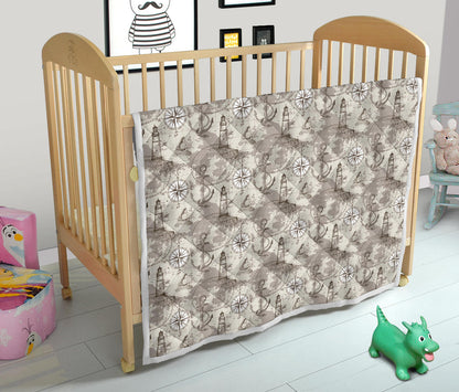 Nautical Map Design Themed Print Quilt Bedspread