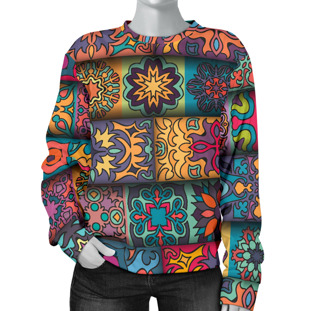 Mandala Style Design Print Women Long Sleeve Sweatshirt