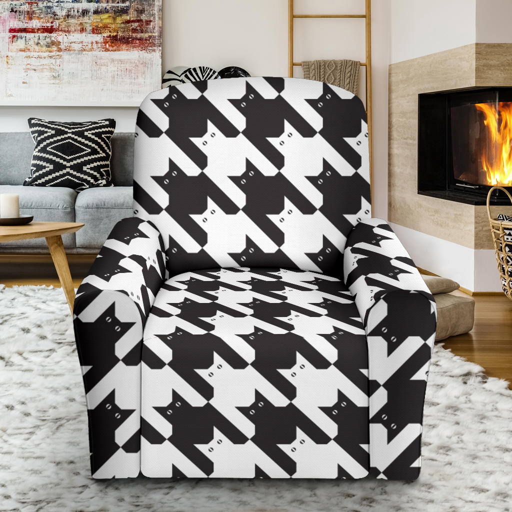 Cat HoundstoothPattern Print Design 01 Recliner Slipcover with Pocket