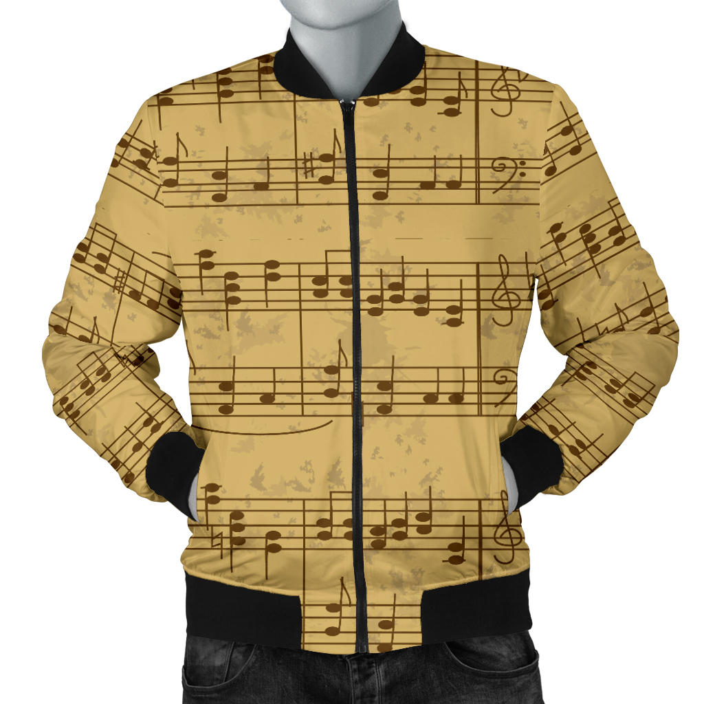 Music Note Vintage Themed Print Men Bomber Jacket