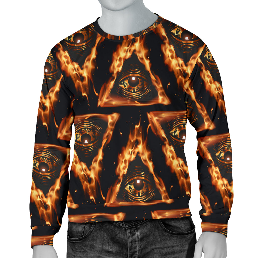 Eye of Horus in Flame Print Men Long Sleeve Sweatshirt